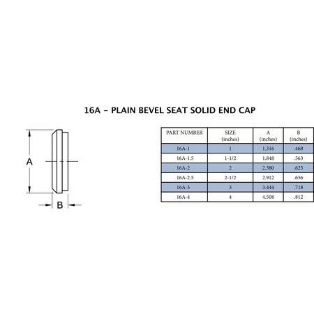 Steel & Obrien 3" Plain Bevel Seat Solid Endcap - .718" Long 316SS 16A-3-316